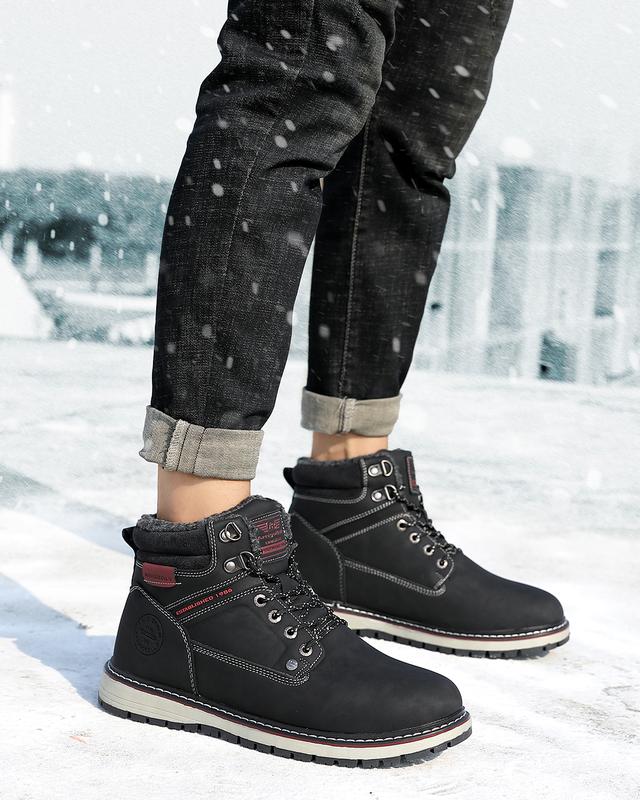 ARRIGO BELLO Winter Boots Martin Boots Men's Fashion Casual Sports Shoes Anti-Snow Snow Boots Plus Velvet Warm Outdoor Waterproof Shoes (Black)