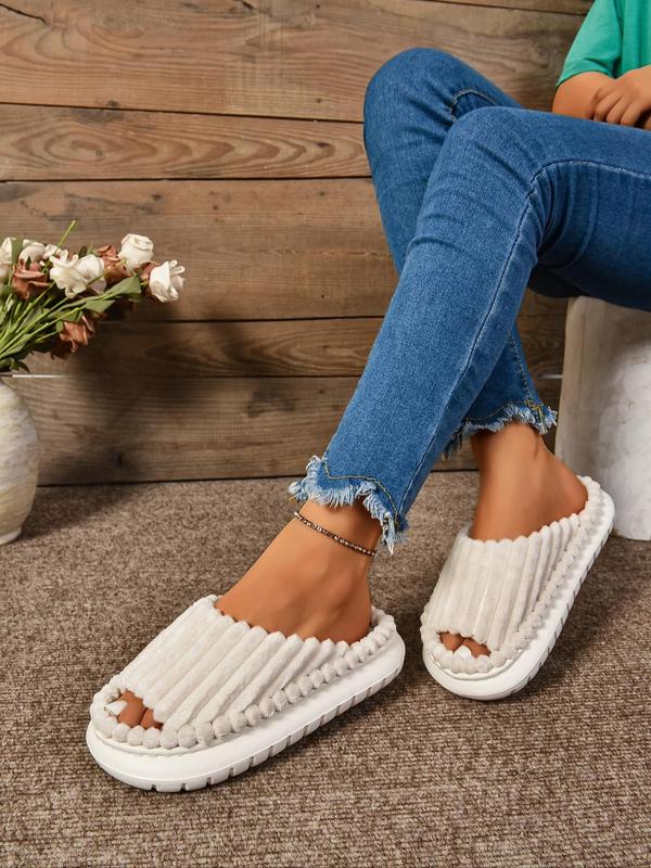 Women's Solid Textured Design Slippers, Casual Soft Comfortable Home Slippers, Non-slip Thick Sole Slippers for Indoor & Outdoor Wear