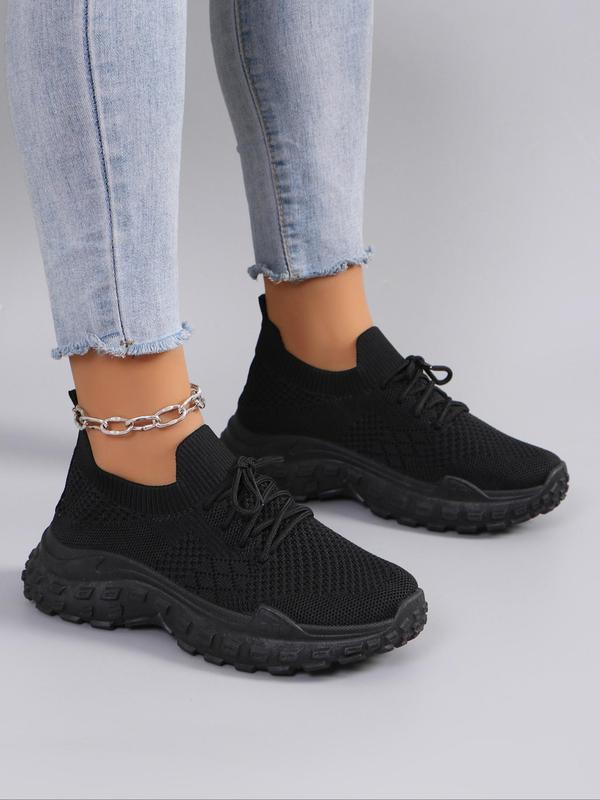 Women's Fashionable Solid Color Lace up Front Sneakers, Casual Breathable Comfortable Sports Shoes, All-match Round Toe Sneaker for Daily Wear