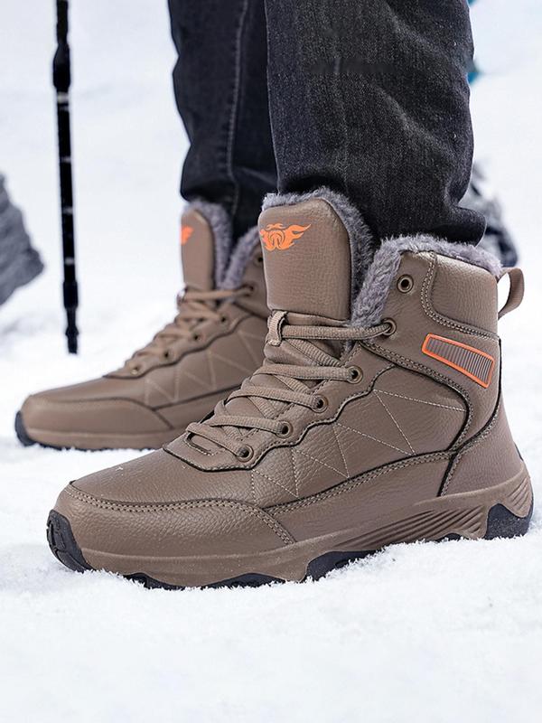 Men's Solid Color Lace Up Ankle Snow Boots, Casual Warm Plush Design Snow Boots for Fall & Winter, Fashionable Shoes for Daily Wear