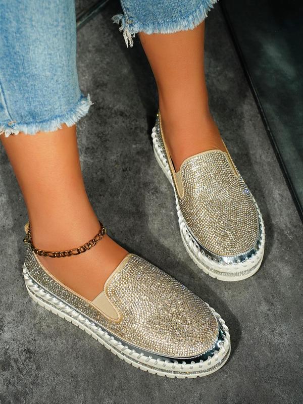 Women's Fashionable Rhinestone Decorated Slip on Flats, Lightweight Breathable Comfortable Flat Shoes, Casual Versatile Shoes for Daily Wear, Designer Shoes, Walking Shoes for Girl Footwear