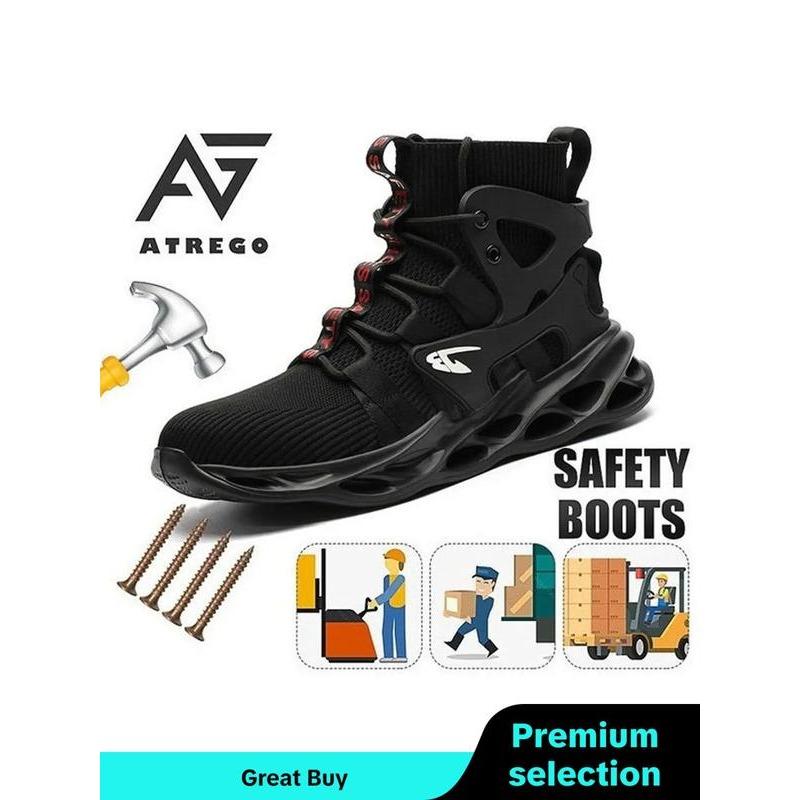 High Top Safety Shoes, Men's Workout Sneakers, Lightweight Steel Toe Shoes, Anti-smashing Steel Heel Work Shoes, Summer Comfort Worker Walking Shoes, Round Toe Footwear for Boy, Fall Outfits, Fall Freshness 2024 Fall Shoes Closed Parent