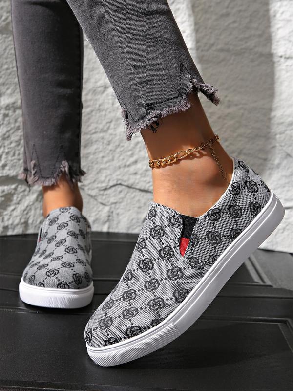 Women's Fashionable All Over Print Slip on Canvas Sneakers, 2024 New Style Casual Comfortable Breathable Low Top Shoes, Female All-match Round Toe Shoes for Daily Wear