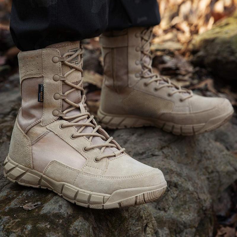 FREE SOLDIER Men’s Tactical Boots 8 Inches Lightweight Combat Boots Durable Suede Leather Work Boots Desert Boots