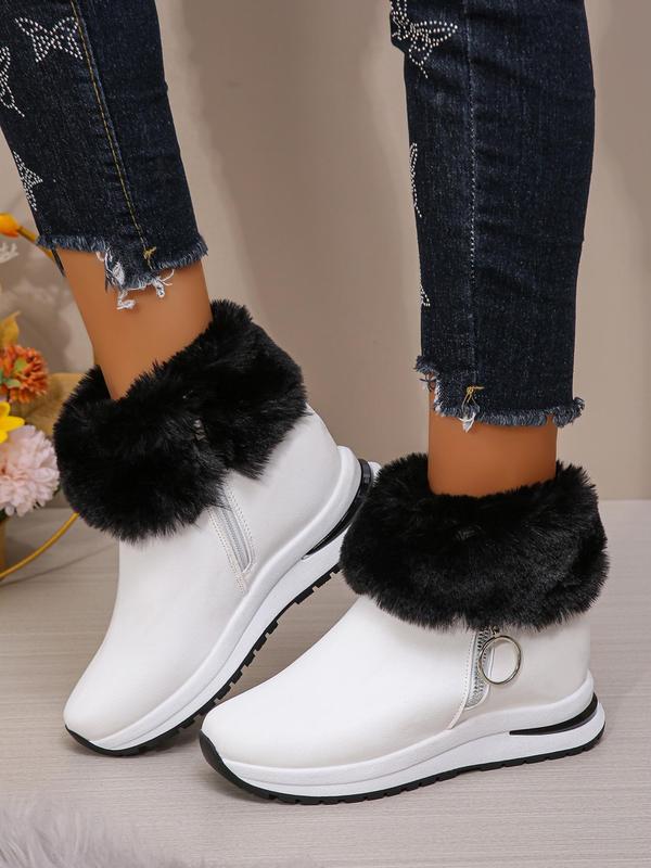 Women's Fashionable Solid Color Zipper Ankle Boots, Casual Comfortable Warm Boots for Winter, Female All-match Trendy Shoes for Daily Wear