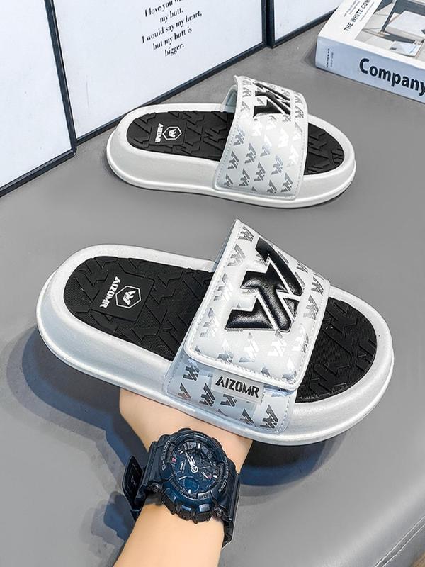 Men's Letter Pattern Slides, Casual Comfortable Non-slip Slippers for Beach, Fashionable Slippers for Indoor & Outdoor Wear