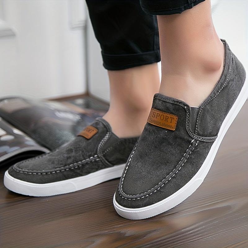 Comfy Canvas Slip-On Sneakers - Men's Canvas Shoes - Breathable, Lightweight, and Soft Walking Shoes for Middle Aged Men with Comfortable Fit Footwear Boy Slipon Flat Rubber Sweat Active