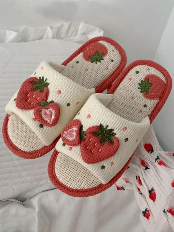 Women's Cute Strawberry Design House Slippers, 1 Pair Trendy Non-slip Soft Comfy Slippers, Chic All-match Cozy Slippers for Fall & Winter