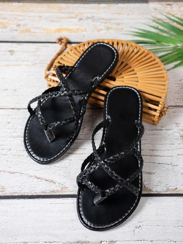 Women's Fashionable Criss Cross Design Toe Thong Slip on Sandals, Casual Comfortable Flat Sandals for Summer, Lightweight Breathable Shoes for Daily Wear