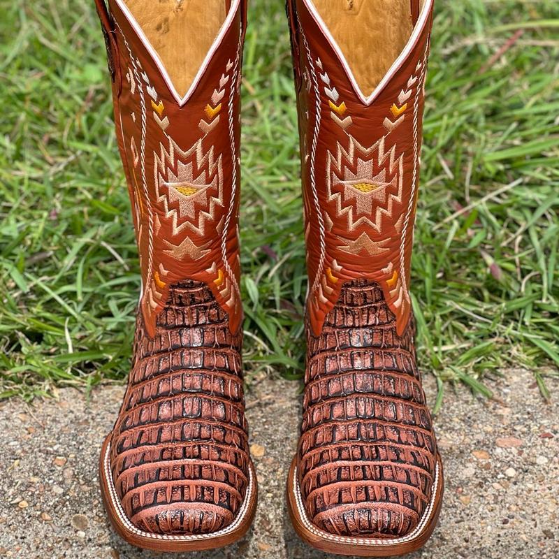 MENS COGNAC WESTERN BOOTS WITH AZTEC SHAFT