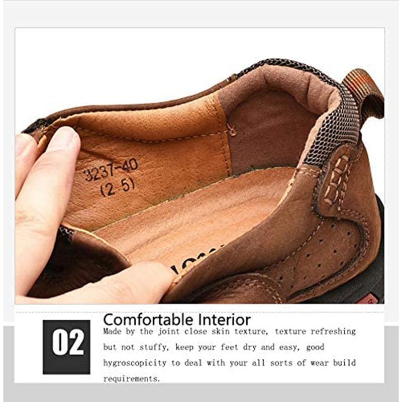 ALLINNINE Men's Flat Loafers Classic Casual Slip-Ons Relaxed Fit Leather Shoes Outdoor Oxford Hiking Shoes Plus Size