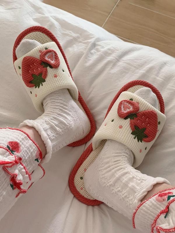 Women's Cute Strawberry Design House Slippers, 1 Pair Trendy Non-slip Soft Comfy Slippers, Chic All-match Cozy Slippers for Fall & Winter