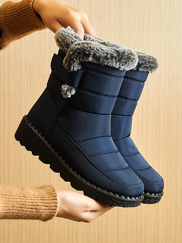 Women's Solid Velcro Design Durable Materials   Snow Boots, Casual Warm Plush Lined Ankle Boots for Winter, Outdoor Waterproof Walking Shoes, Boots for Fall 2024