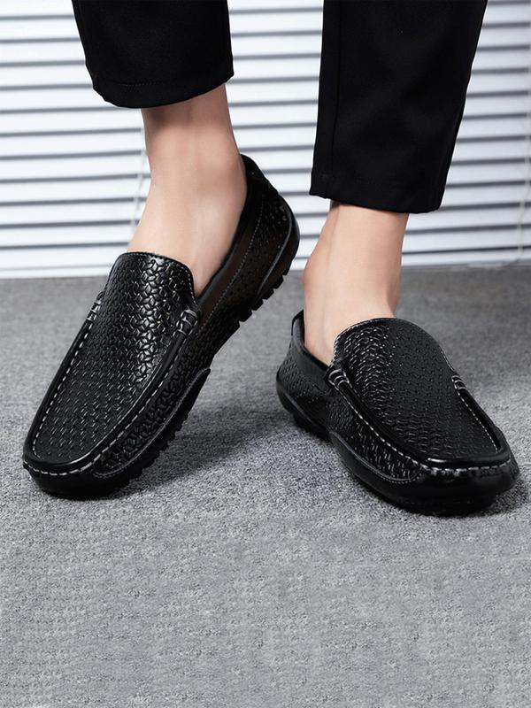 Men's Casual Hollow out Design Slip-on Loafers, Breathable Comfortable Solid Color Boat Shoes for Daily Life, Trendy Ventilate PU Leather Shoes