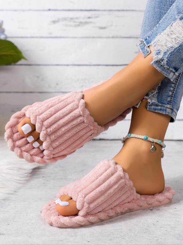 Women's Solid Color Crochet Slippers, Casual Comfortable Home Slippers for Fall & Winter, Fluffy Plush Slippers for Indoor and Outdoor