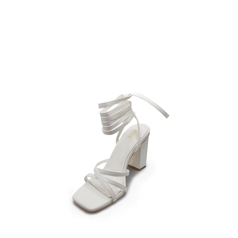 Pam Lace Up Block Heel - White