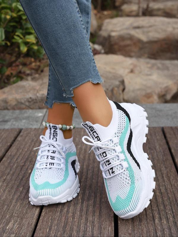 Women's Fashionable Colorblock Lace Up Low Top Sneakers, Casual Breathable Comfortable Sports Running Shoes, All-match Basic Shoes for Daily Wear