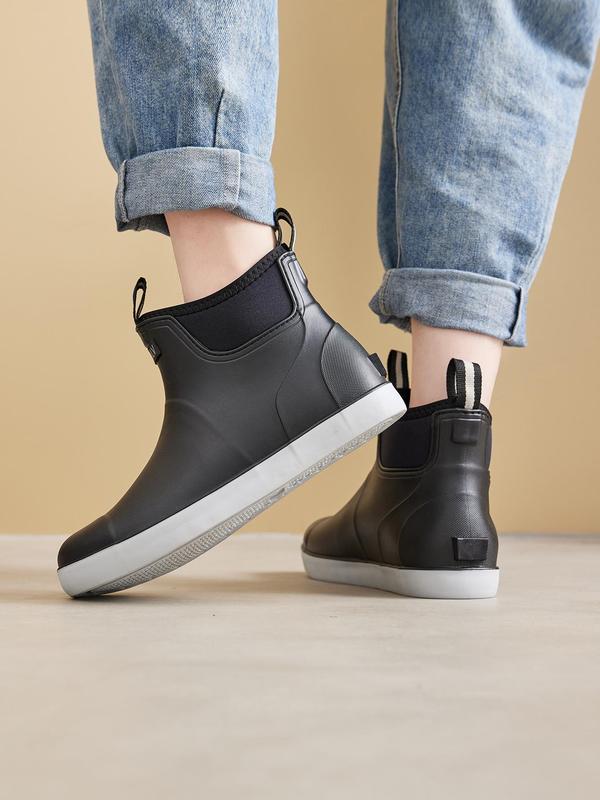 Men's Casual Solid Color Ankle Rain Boots, Fashionable Warm Rain Boots for Kitchen, Garden, Outdoor, Non-slip Shoes for Men