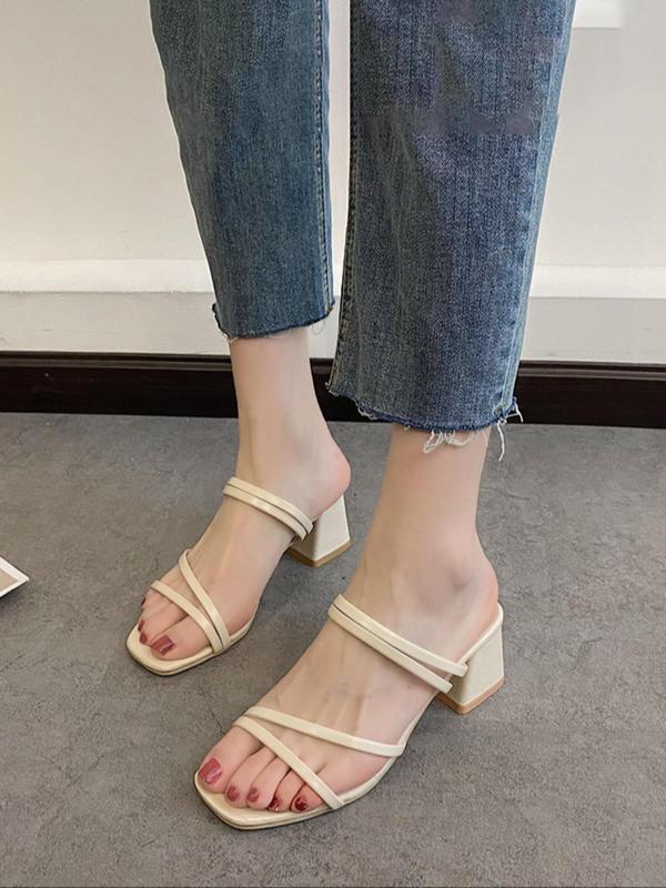 Women's Fashionable Solid Color High Heel Sandals, Summer 2024 Elegant Square Toe Sandals, Casual Versatile Heeled Shoes for Daily Wear