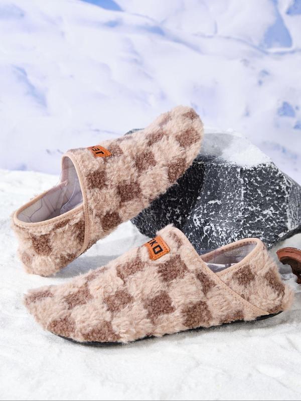 Women's Plaid Pattern Plush Slippers, Casual Soft Comfortable Home Slippers, Warm Slippers for Indoor & Outdoor Use for Fall & Winter