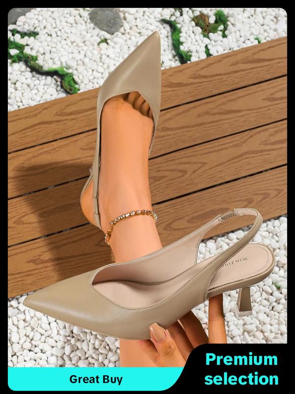 Summer Minimalist Slingback Pumps, Elegant Solid Color Stylish Stiletto High Heels, Comfort Pointed Toe Sandals, 2024 Summer Back To School Footwear, Heels for Women Office Siren Outfit