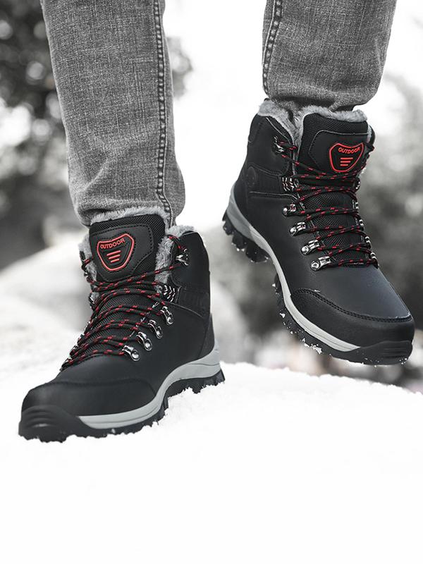 Men's Waterproof Non-slip Warm Snow Boots, Casual Outdoor Hiking Boots, Male All-match Round Toe Ankle Boots for Fall & Winter