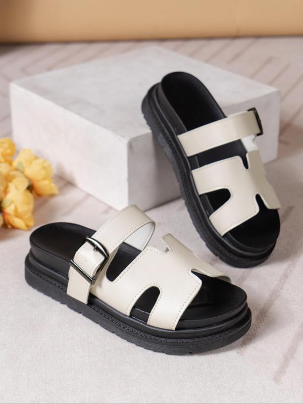 Women's Fashionable Plain Color Slide Sandals, Casual Open Toe Slip on Sandals for Summer, Lightweight Breathable Comfortable Shoes for Daily Wear