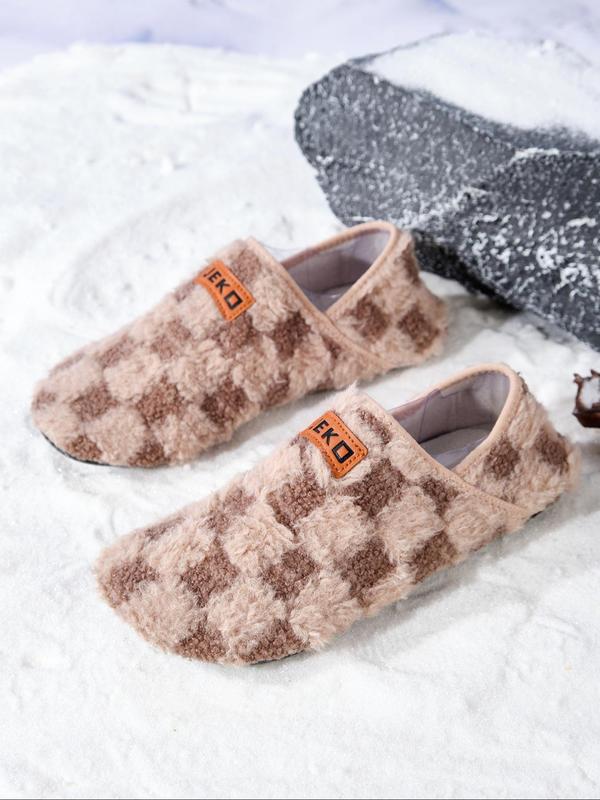 Women's Plaid Pattern Plush Slippers, Casual Soft Comfortable Home Slippers, Warm Slippers for Indoor & Outdoor Use for Fall & Winter