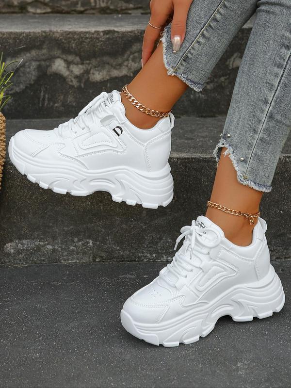 Women's Fall Fashionable Letter Patched Lace Up Chunky Sneakers, Round Toe Platform Shoes, Casual Comfort Sports Shoes for Daily Wear 2024 Fall Shoes Trainers For Women