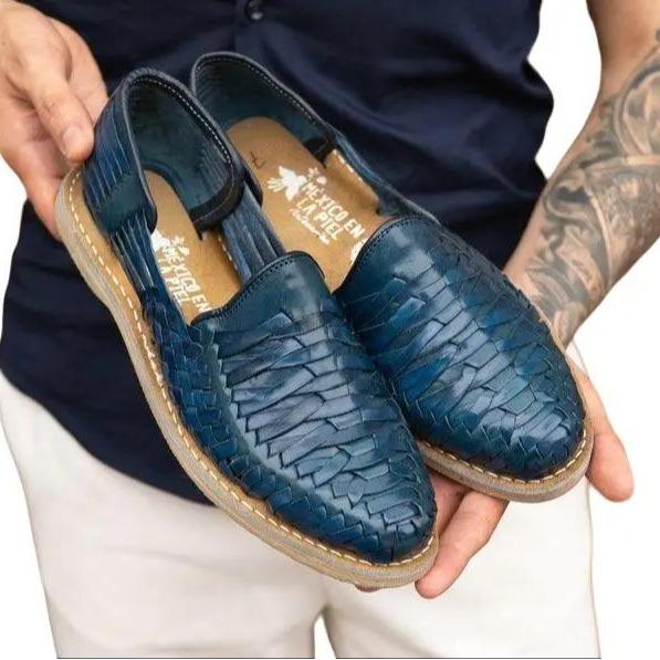 Mens BLUE SLIP ON Huarache Shoes. Mexican Gifts. Mexican Leather Huarache. Mexican Huarache. Men's Fashion Sandal.