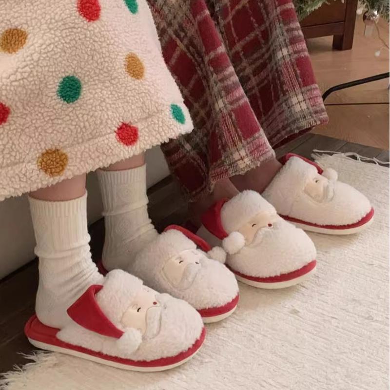 XIXITIAO Cute Fuzzy Christmas Santa Claus Slipper for Women Men,Cartoon Winter Bedroom Footwear Indoor Outdoor,Soft Warm Foam Cotton House Shoes Girl