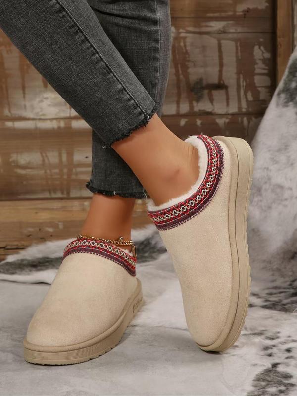 Women's Embroidering Trim Design Slippers, Casual Soft Comfortable Home Slippers, Warm Slippers for Indoor & Outdoor Use for Fall & Winter