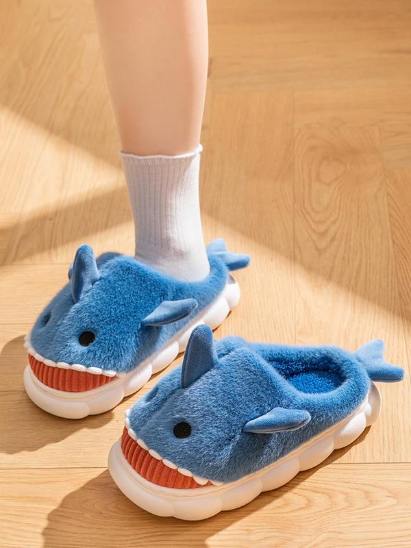 Women's Cute Cartoon Shark Design Fluffy Plush Slippers, Non-slip Warm Bedroom Slippers Shoes, Fashion Women's Platform Home Slippers for Fall & Winter Wear