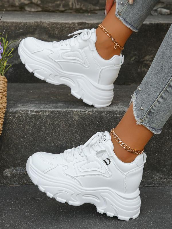 Women's Fall Fashionable Letter Patched Lace Up Chunky Sneakers, Round Toe Platform Shoes, Casual Comfort Sports Shoes for Daily Wear 2024 Fall Shoes Trainers For Women