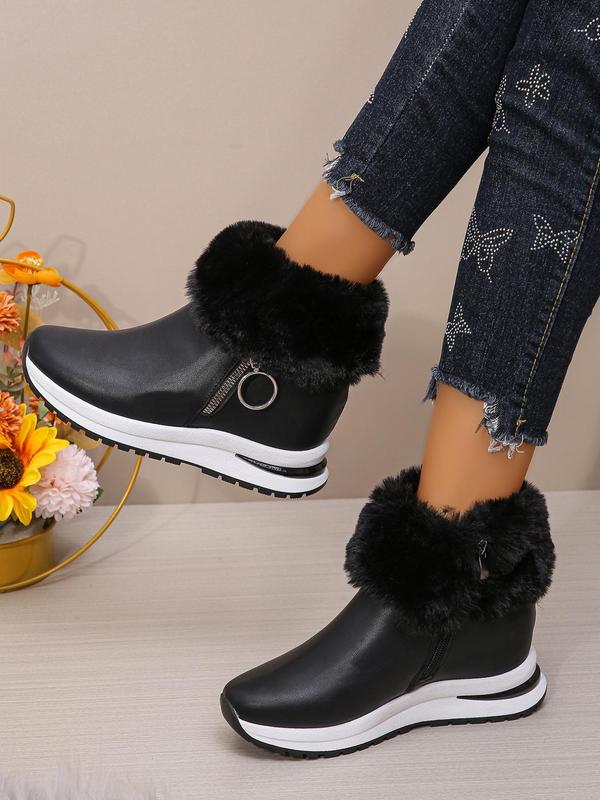 Women's Fashionable Solid Color Zipper Ankle Boots, Casual Comfortable Warm Boots for Winter, Female All-match Trendy Shoes for Daily Wear