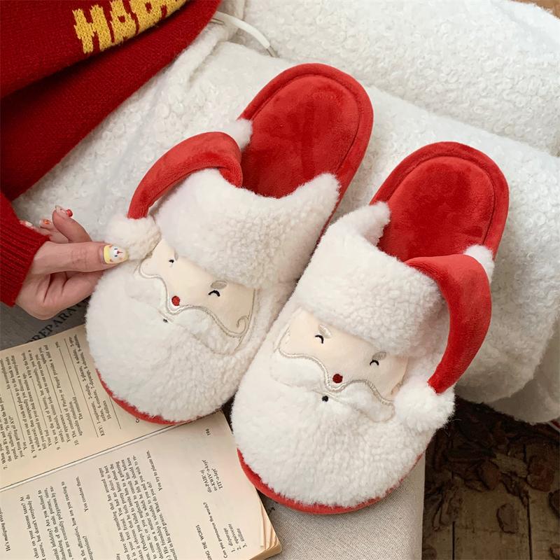 XIXITIAO Cute Fuzzy Christmas Santa Claus Slipper for Women Men,Cartoon Winter Bedroom Footwear Indoor Outdoor,Soft Warm Foam Cotton House Shoes Girl