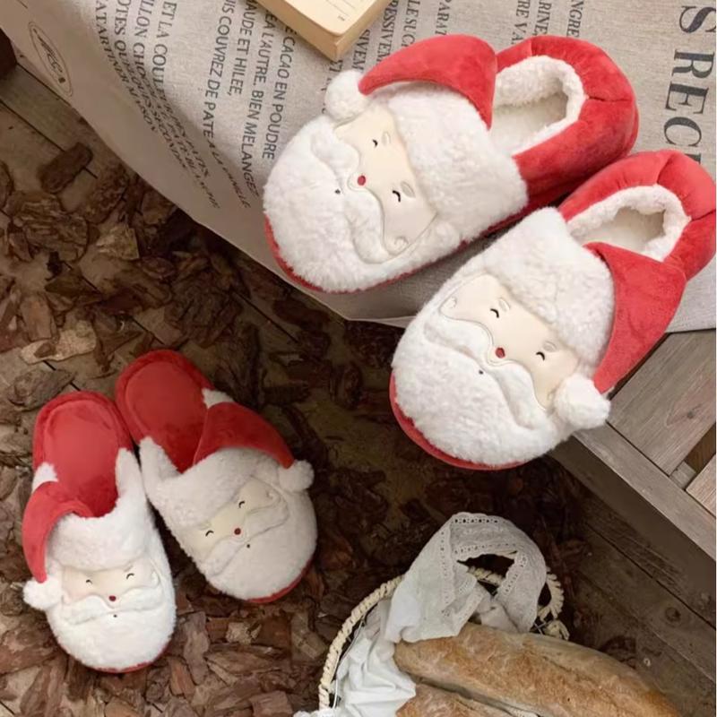 XIXITIAO Cute Fuzzy Christmas Santa Claus Slipper for Women Men,Cartoon Winter Bedroom Footwear Indoor Outdoor,Soft Warm Foam Cotton House Shoes Girl