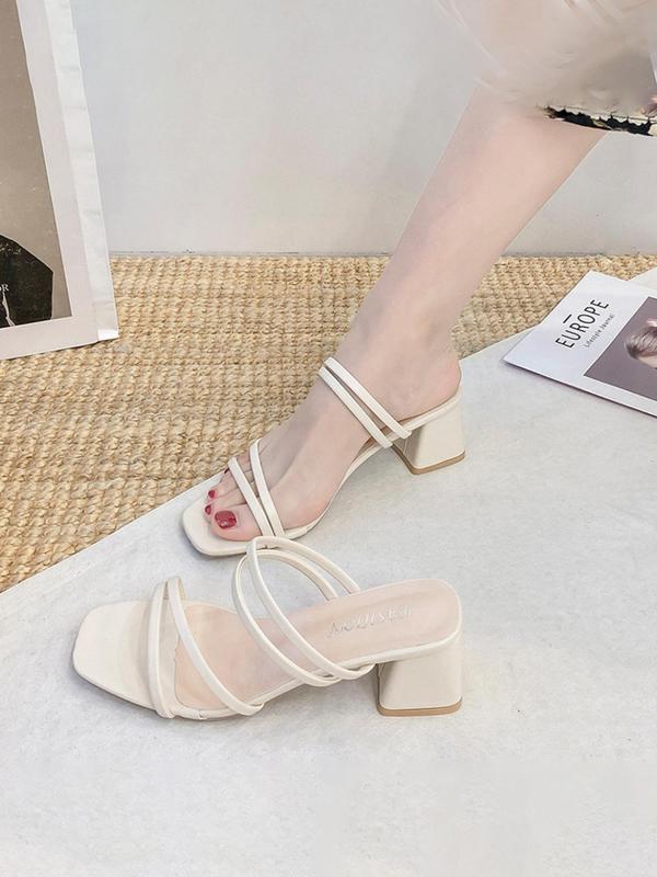 Women's Fashionable Solid Color High Heel Sandals, Summer 2024 Elegant Square Toe Sandals, Casual Versatile Heeled Shoes for Daily Wear