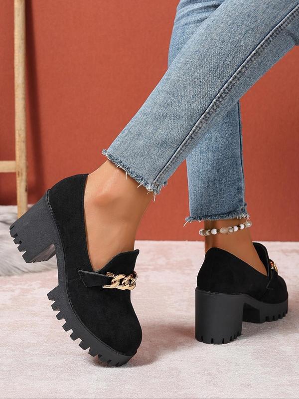 Women's Fashionable Chain Decorated Mary Janes Shoes, Casual Comfortable Thick Sole Shoes for Daily Wear, Female All-match Round Toe Shoes for Daily Wear