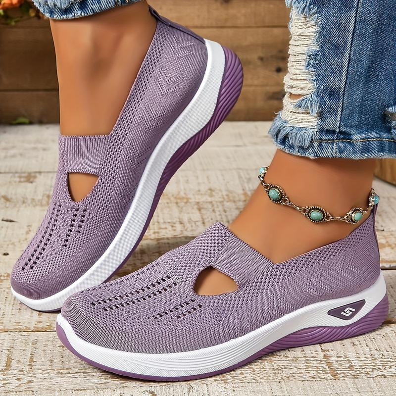 Women's Cut-out Sneakers, Casual Breathable Slip On Walking Shoes, Lightweight Outdoor Flat Shoes