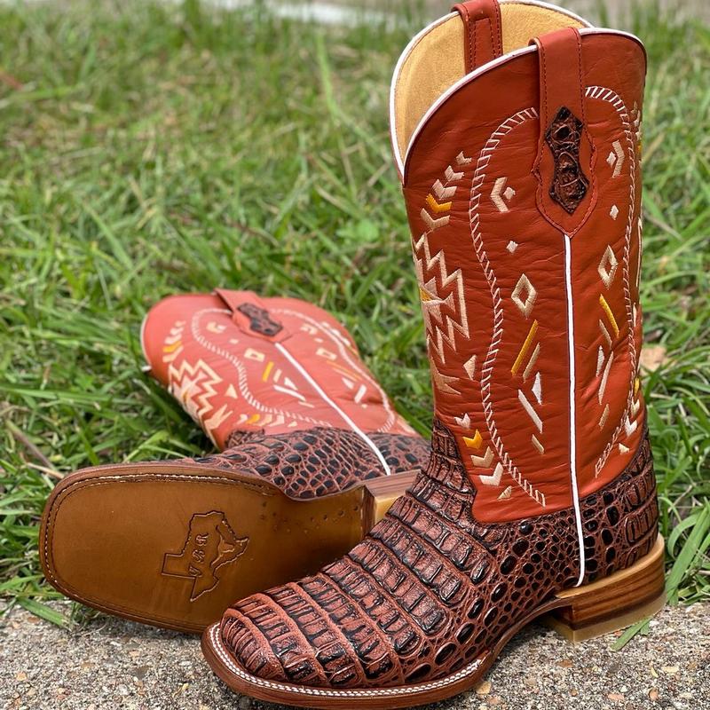 MENS COGNAC WESTERN BOOTS WITH AZTEC SHAFT