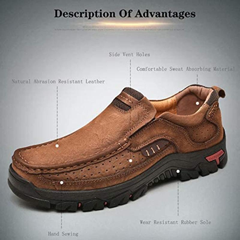 ALLINNINE Men's Flat Loafers Classic Casual Slip-Ons Relaxed Fit Leather Shoes Outdoor Oxford Hiking Shoes Plus Size