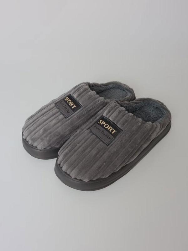 Men's Letter Label Decorated Warm Non-slip Slippers, Casual Soft Comfortable Home Slippers, Warm Slippers for Indoor & Outdoor Use for Fall & Winter