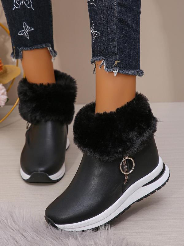 Women's Fashionable Solid Color Zipper Ankle Boots, Casual Comfortable Warm Boots for Winter, Female All-match Trendy Shoes for Daily Wear