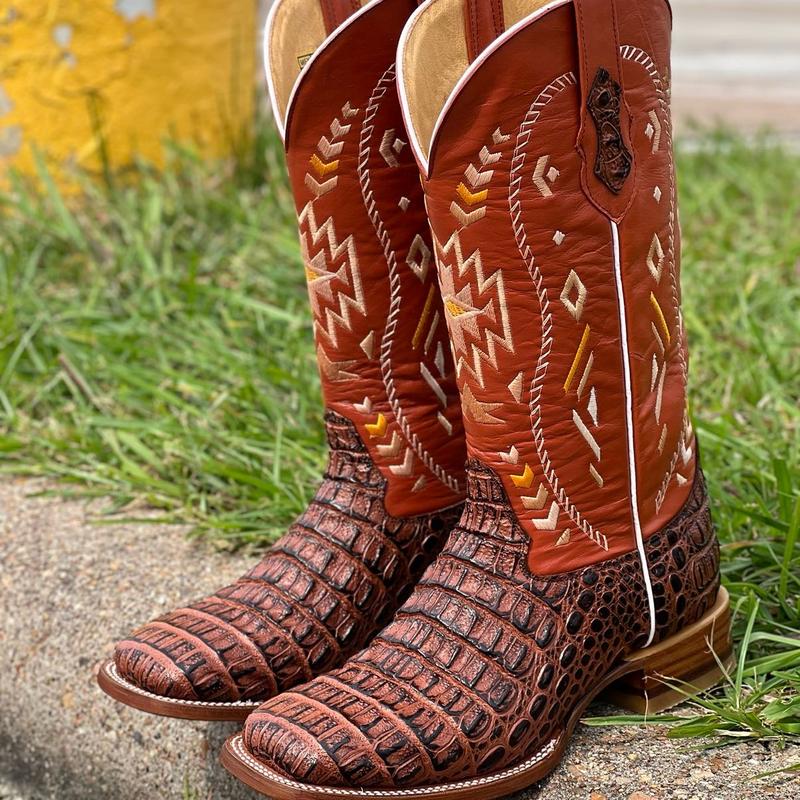 MENS COGNAC WESTERN BOOTS WITH AZTEC SHAFT