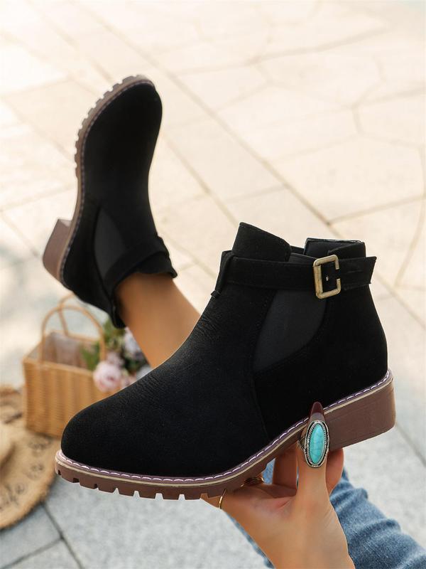 Women's Fashionable Solid Color Ankle Boots, Elegant Belted Buckle Decorated Chelsea Boots for Daily Wear, Female All-match Trend Shoes for Daily Wear