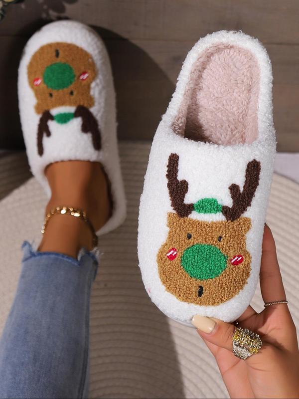 Christmas Themed Cartoon Santa Face Fuzzy Cushioned Slippers for Women, Cute Plush Christmas Tree & Deer & Snowman Graphic House Slippers for Indoor Outdoor, As Girlfriend Gifts