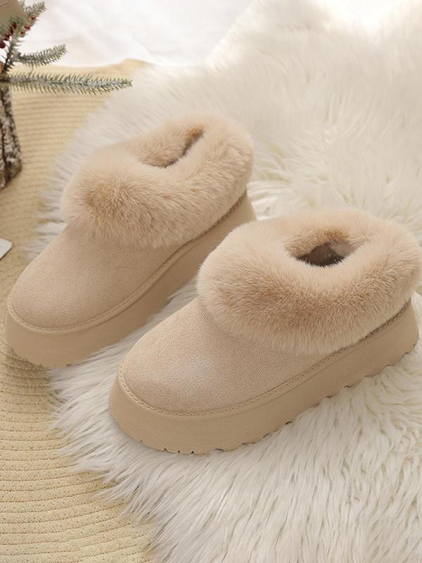 Women's Solid Color Fluffy Plush Lined Snow Boots, 2024 New Style Casual Soft Comfortable Home Slippers, Warm Slippers for Indoor & Outdoor Use for Fall & Winter