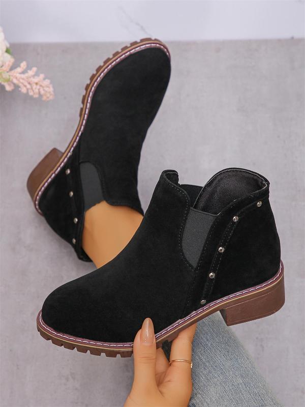 Women's Fashionable Solid Color Ankle Boots, Elegant Belted Buckle Decorated Chelsea Boots for Daily Wear, Female All-match Trend Shoes for Daily Wear