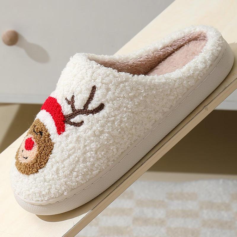 Winter Indoor and Outdoor Christmas Comfortable Plush Elk Slippers Bedroom Shoes Women Men Home Slippers